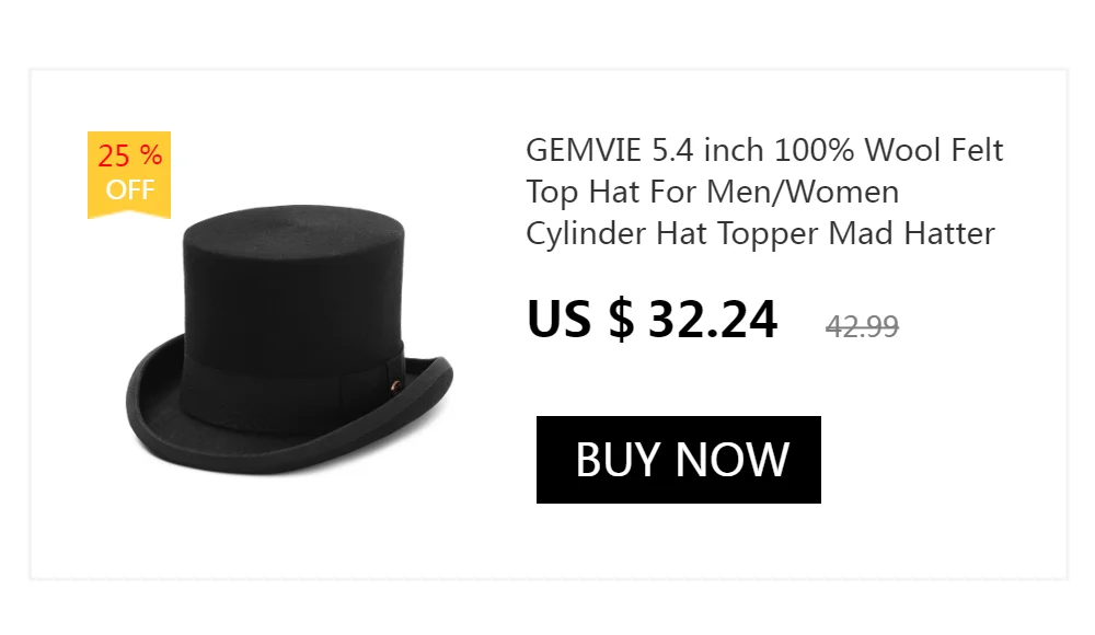 GEMVIE 17cm 100% Wool Felt Top Hat For Men Women Cylinder High Hat Topper Mad Hatter Party Costume Fedora Magician Theater Hat