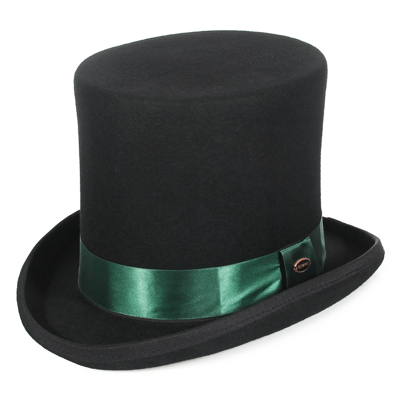 GEMVIE 17cm 100% Wool Felt Top Hat For Men Women Cylinder High Hat Topper Mad Hatter Party Costume Fedora Magician Theater Hat