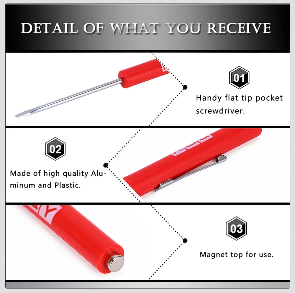 Mini Pocket Clips Screwdriver Strong Magnetic Slotted + Pocket Pry Bar Short Angled Operating Handy Tool 4-Sided Grip