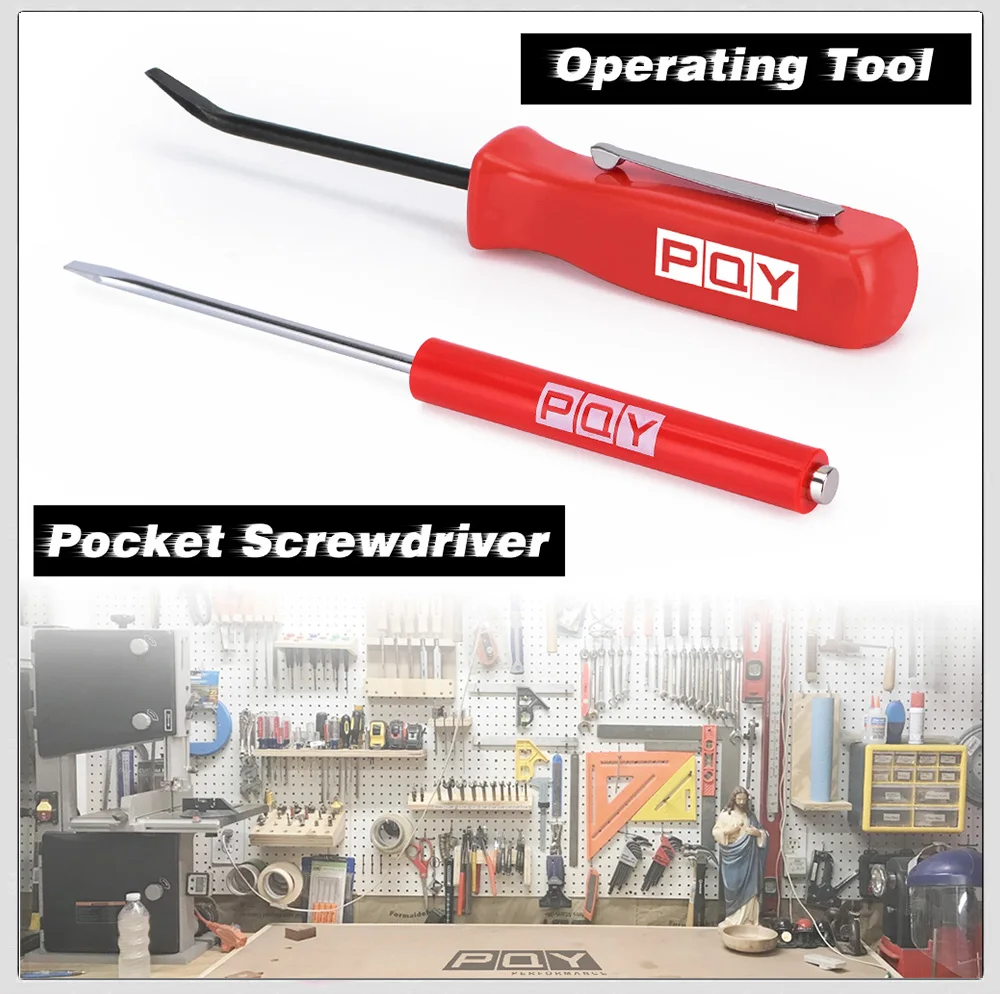 Mini Pocket Clips Screwdriver Strong Magnetic Slotted + Pocket Pry Bar Short Angled Operating Handy Tool 4-Sided Grip