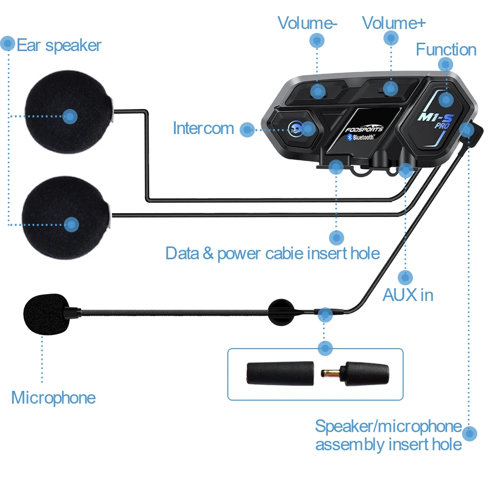 Fodsports M1-S Pro Motorcycle Helmet Intercom 2000M Wireless Bluetooth Headset Intercomunicador Moto 8 Riders Earphone
