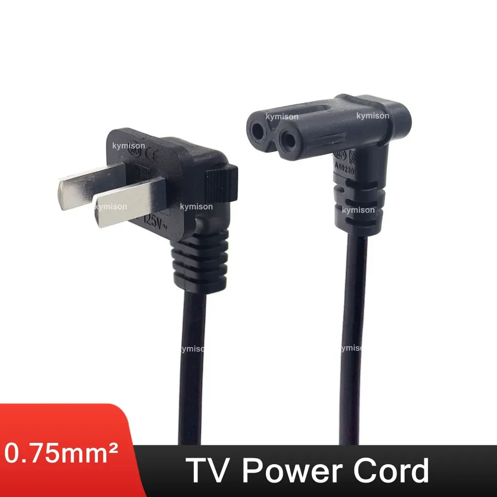IEC 320 C7 To Universal 2Pin Plug Power Cord For Samsung TCL TV, C7 Right Angled 90 Degree To 2Pin Extension Cable, 0.5m/1m/2m