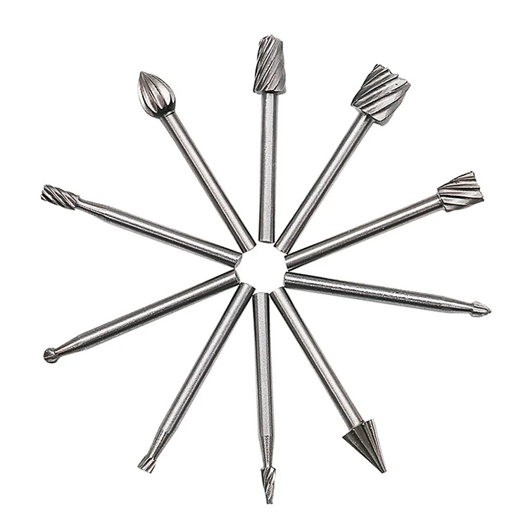 10pcs HSS Routing Router Bits Burr Rotary Tools Rotary Carving Carved Knife Cutter Tool Engraving Wood Working Used for Dremel