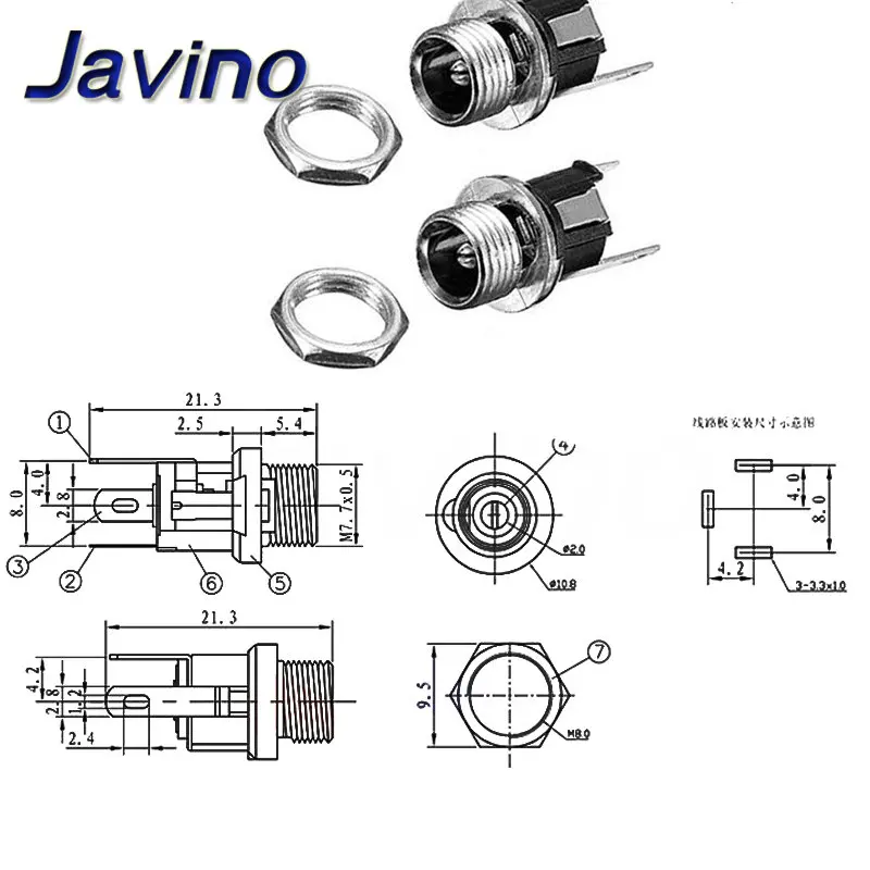10PCS DC Power Connector pin 2.1x5.5mm Female Plug Jack + Male Plug Jack Socket Adapter PCB Mount DIY Adapter Connector 5.5x2.1