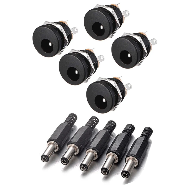 10PCS DC Power Connector pin 2.5x5.5mm Female Plug Jack + Male Plug Jack Socket Adapter PCB Mount DIY Adapter Connector 5.5x2.5