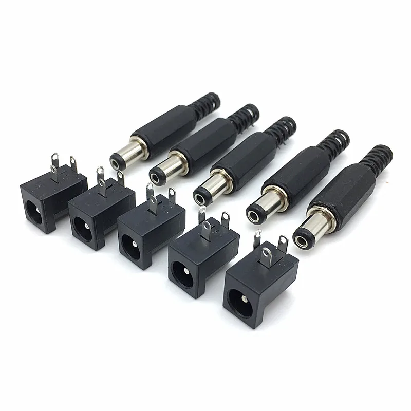 10PCS DC Power Connector pin 2.5x5.5mm Female Plug Jack + Male Plug Jack Socket Adapter PCB Mount DIY Adapter Connector 5.5x2.5