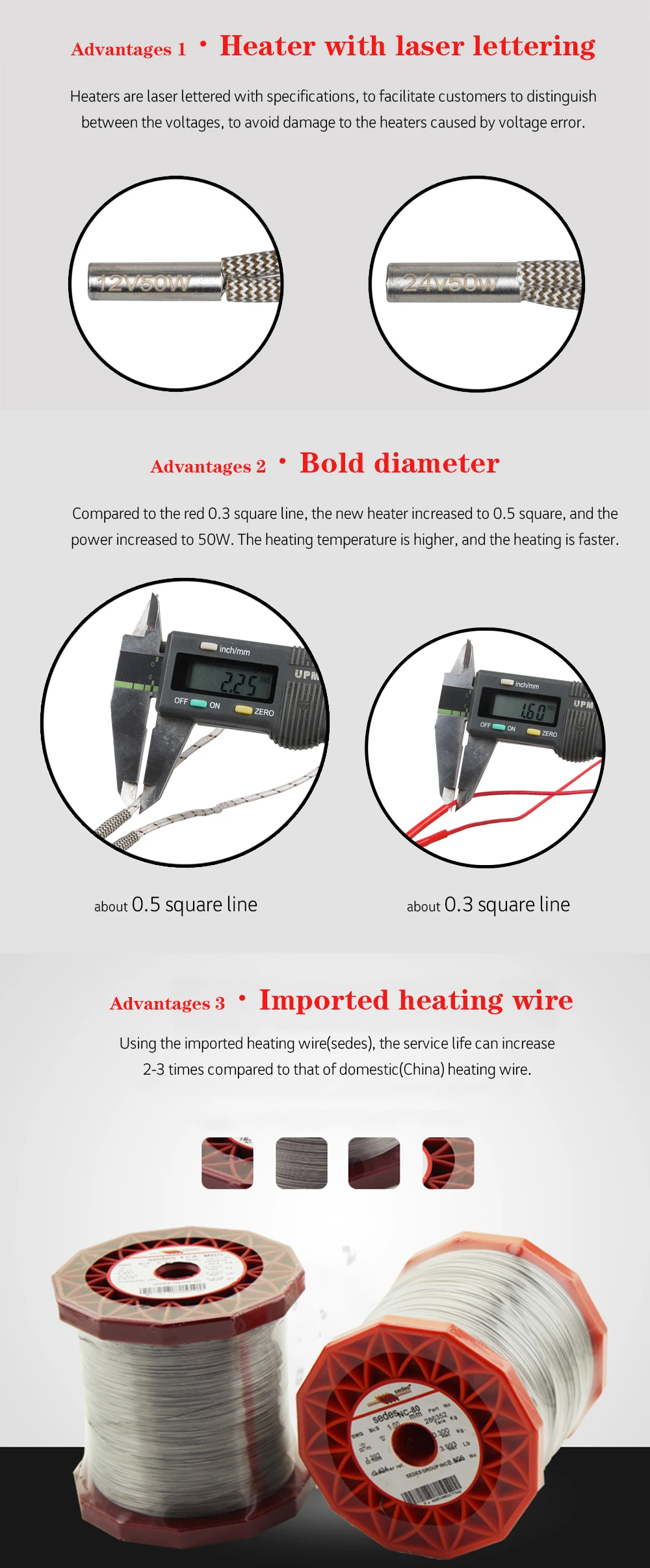 XCR 12V/24V 50W 70W Heater Cartridge 3D Printer Parts Hotend Heating Tube 6*20mm High Temperature For E3D V6 Volcano Heaterblock