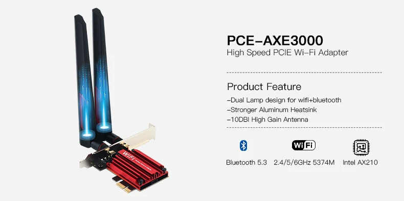 3000Mbps WiFi6E AX210 Bluetooth 5.3 Dual Band 2.4G/5GHz/6GHz WiFi Card 802.11AX/AC PCI Express Wireless Network Card Adapter PC