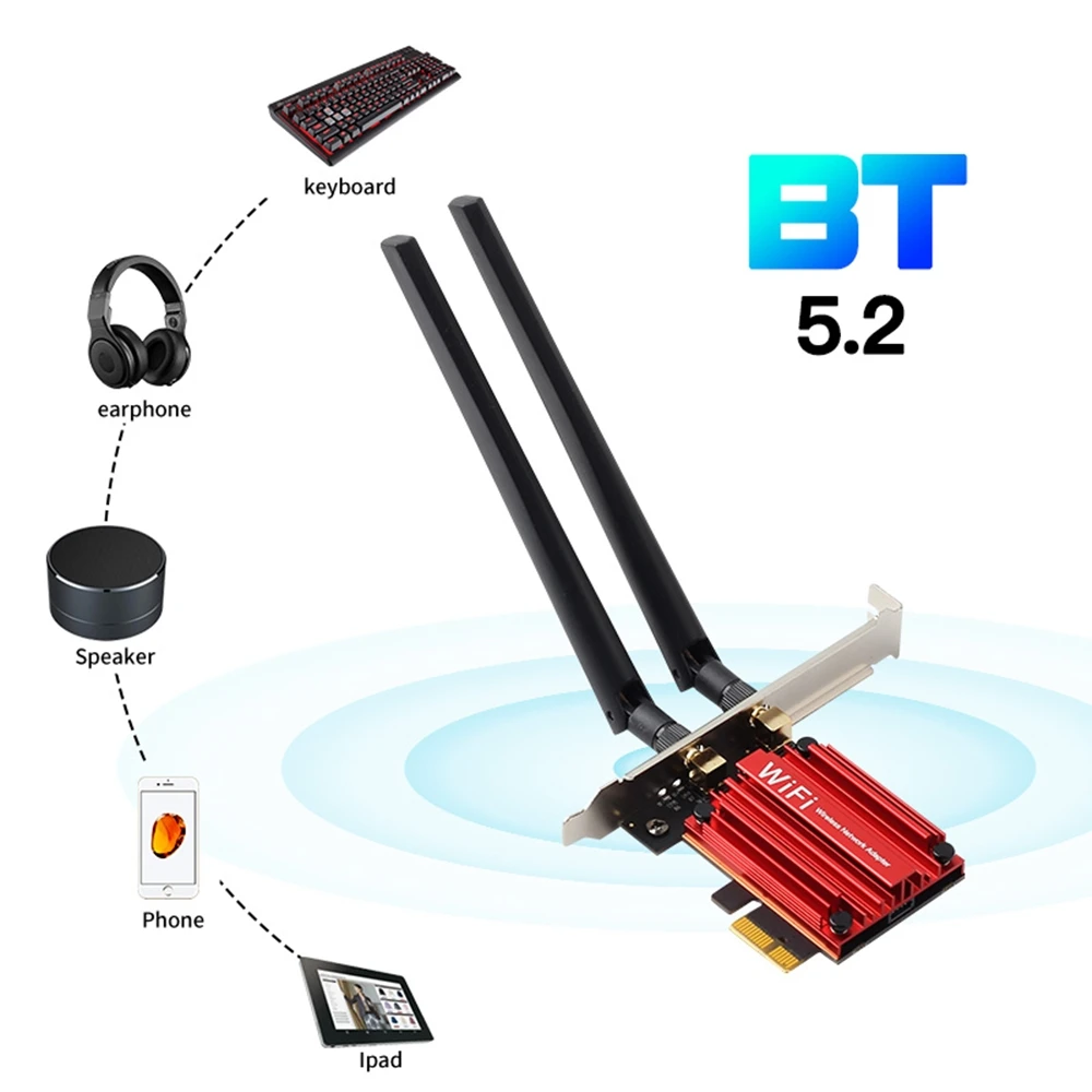 3000Mbps WiFi6E AX210 Bluetooth 5.3 Dual Band 2.4G/5GHz/6GHz WiFi Card 802.11AX/AC PCI Express Wireless Network Card Adapter PC