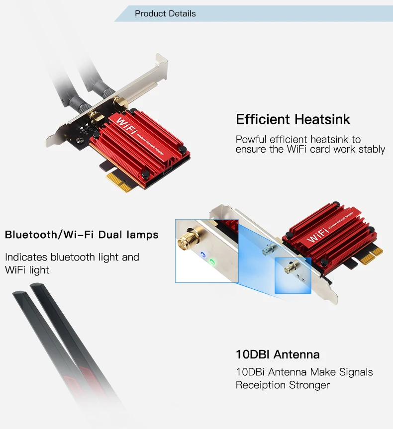 3000Mbps WiFi6E AX210 Bluetooth 5.3 Dual Band 2.4G/5GHz/6GHz WiFi Card 802.11AX/AC PCI Express Wireless Network Card Adapter PC