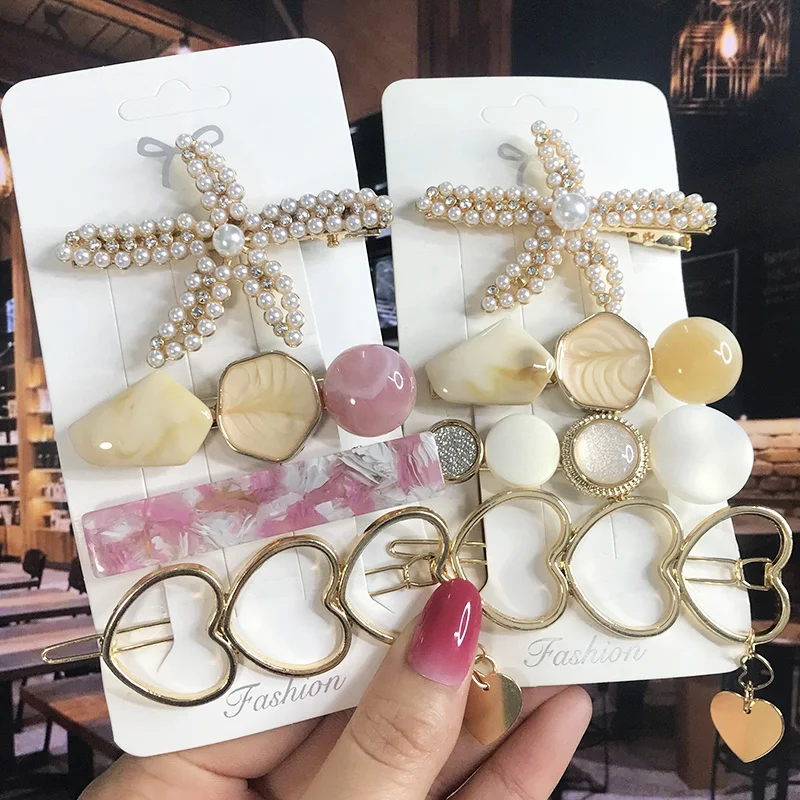Pearl Crystal Acrylic Hair Clips Set for Women Retro Geometric Barrettes Hairpin Girl Hair Accessories Fashion Jewelry