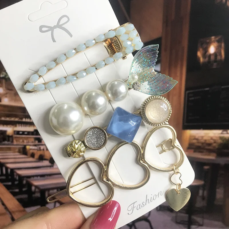 Pearl Crystal Acrylic Hair Clips Set for Women Retro Geometric Barrettes Hairpin Girl Hair Accessories Fashion Jewelry