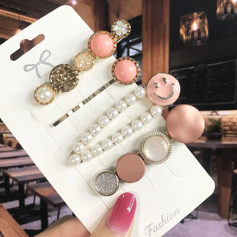 Pearl Crystal Acrylic Hair Clips Set for Women Retro Geometric Barrettes Hairpin Girl Hair Accessories Fashion Jewelry