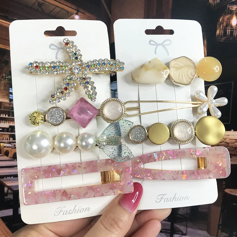 Pearl Crystal Acrylic Hair Clips Set for Women Retro Geometric Barrettes Hairpin Girl Hair Accessories Fashion Jewelry