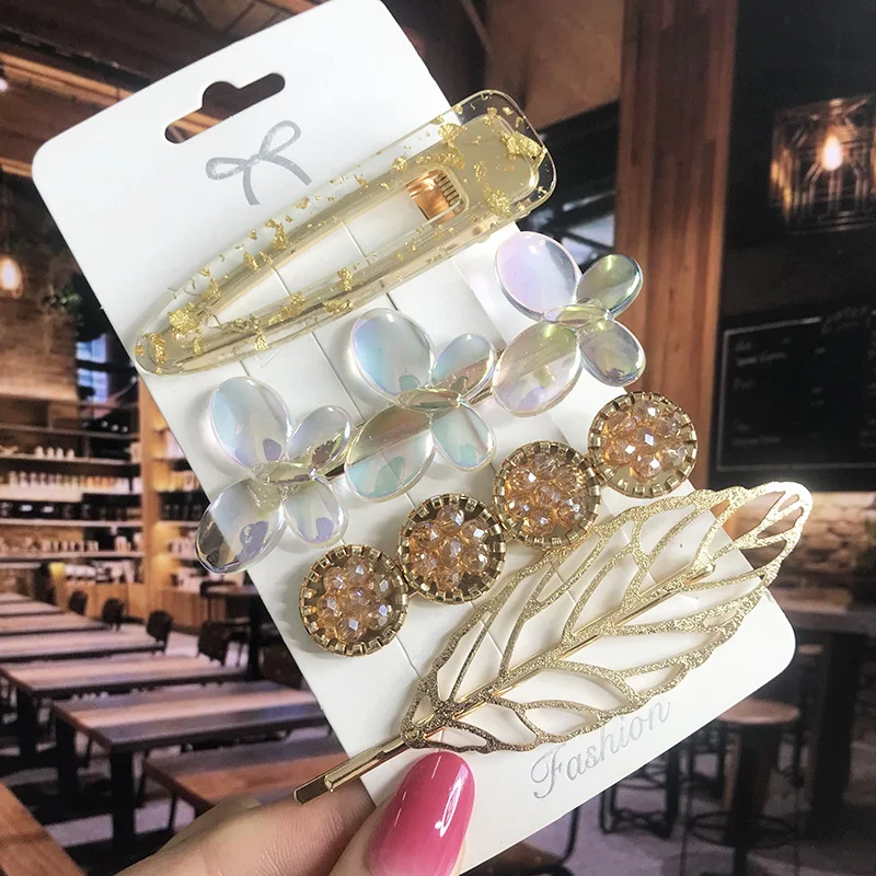 Pearl Crystal Acrylic Hair Clips Set for Women Retro Geometric Barrettes Hairpin Girl Hair Accessories Fashion Jewelry