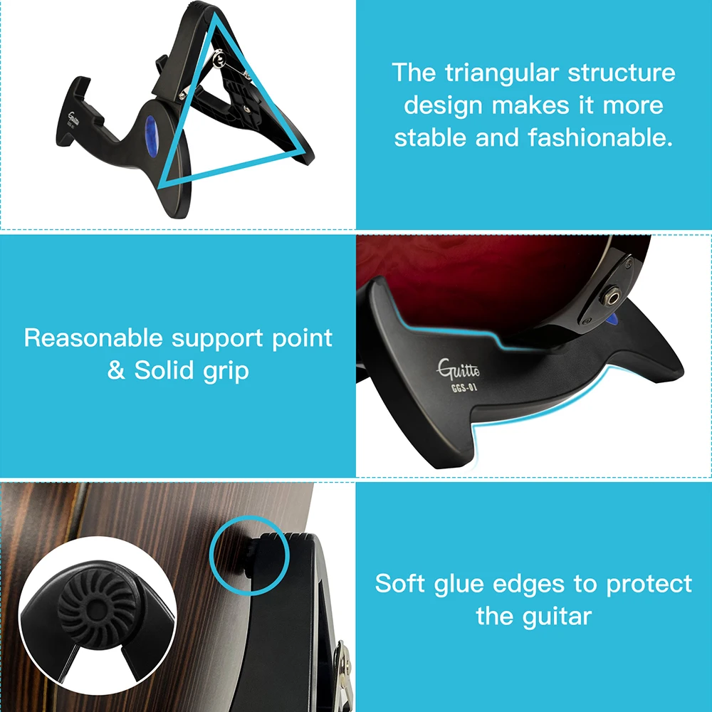 JOYO Guitto Series GGS-01 Guitar Stand Classic Folding Floor Travel A-Shape Stand Tripod for Electric/Acoustic Guitar Bass