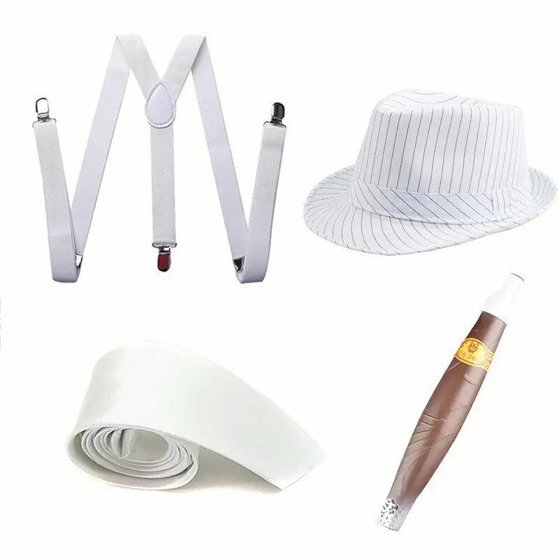 1920S Mens Great Gatsby Accessories Set Roaring 20s 30s Retro Gangster Costume tie hat