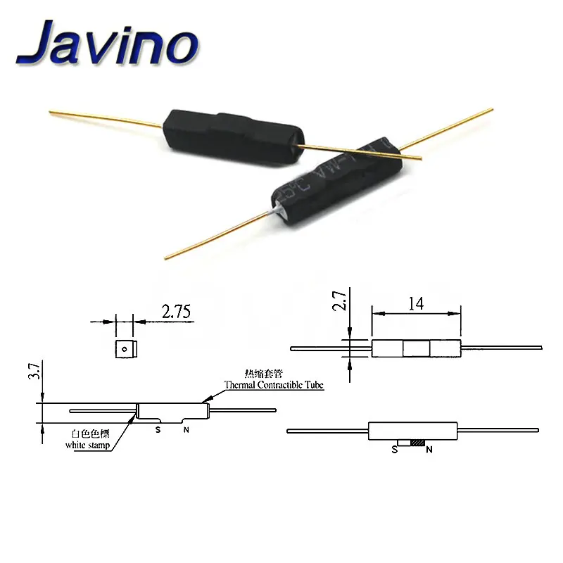 5-50PCS N/O Reed switch Magnetic Switch 2 * 14mm Normally Open Magnetic Induction switch N/C Normally closed MKA14103 GPS-14B