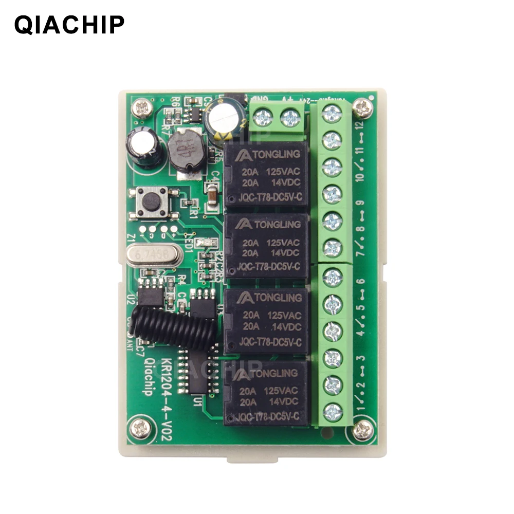 QIACHIP 433MHz Universal Wireless DC 12V 4CH RF Remote Control Switch Receiver Module & 433 MHz Transmitter Learning Code Switch