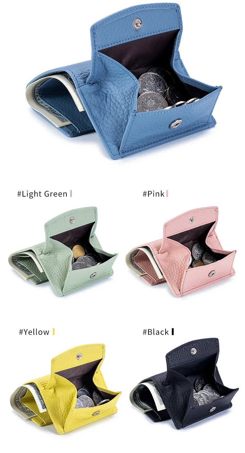 New Women Genuine Leather Purses Female Cowhide Wallets Lady Small Coin Pocket Rfid Card Holder Mini Money Bag Portable Clutch