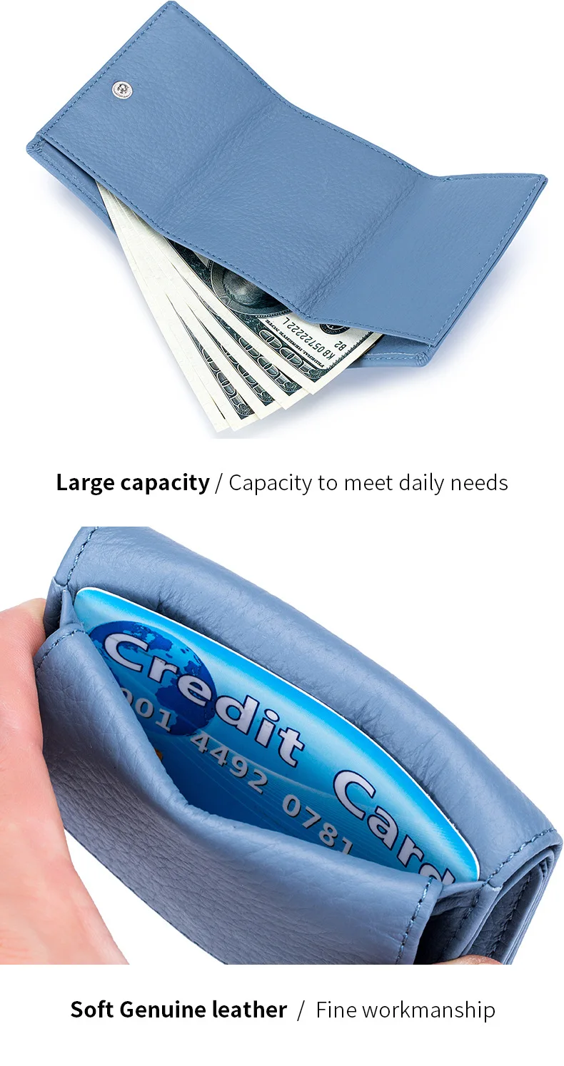 New Women Genuine Leather Purses Female Cowhide Wallets Lady Small Coin Pocket Rfid Card Holder Mini Money Bag Portable Clutch
