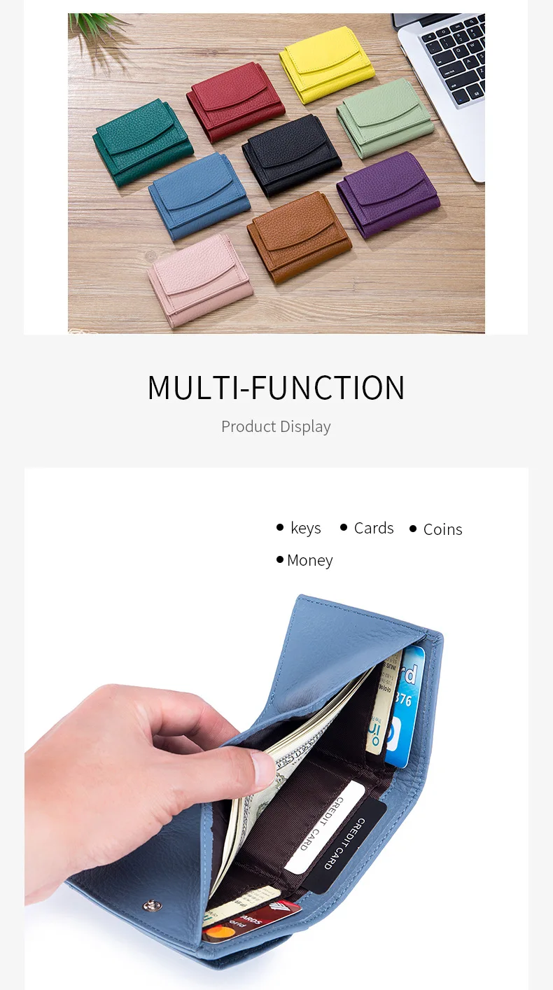New Women Genuine Leather Purses Female Cowhide Wallets Lady Small Coin Pocket Rfid Card Holder Mini Money Bag Portable Clutch