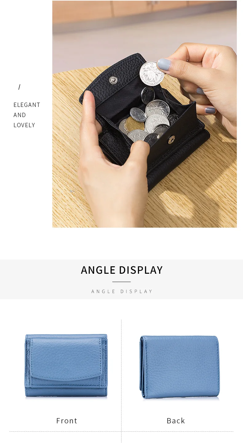 New Women Genuine Leather Purses Female Cowhide Wallets Lady Small Coin Pocket Rfid Card Holder Mini Money Bag Portable Clutch