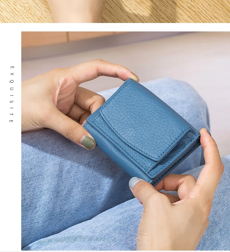 New Women Genuine Leather Purses Female Cowhide Wallets Lady Small Coin Pocket Rfid Card Holder Mini Money Bag Portable Clutch
