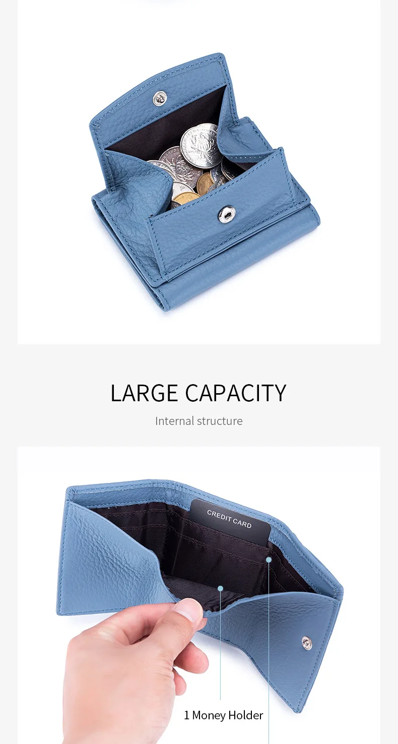 New Women Genuine Leather Purses Female Cowhide Wallets Lady Small Coin Pocket Rfid Card Holder Mini Money Bag Portable Clutch