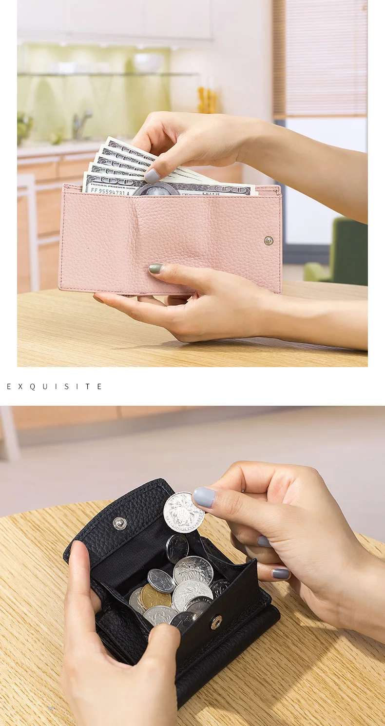 New Women Genuine Leather Purses Female Cowhide Wallets Lady Small Coin Pocket Rfid Card Holder Mini Money Bag Portable Clutch
