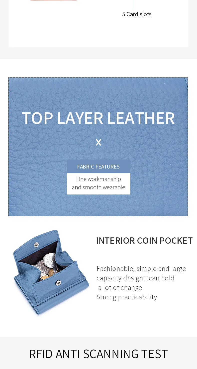 New Women Genuine Leather Purses Female Cowhide Wallets Lady Small Coin Pocket Rfid Card Holder Mini Money Bag Portable Clutch