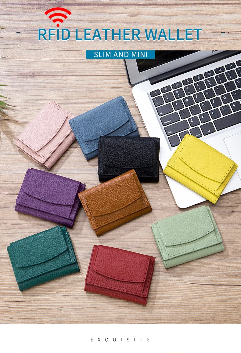New Women Genuine Leather Purses Female Cowhide Wallets Lady Small Coin Pocket Rfid Card Holder Mini Money Bag Portable Clutch