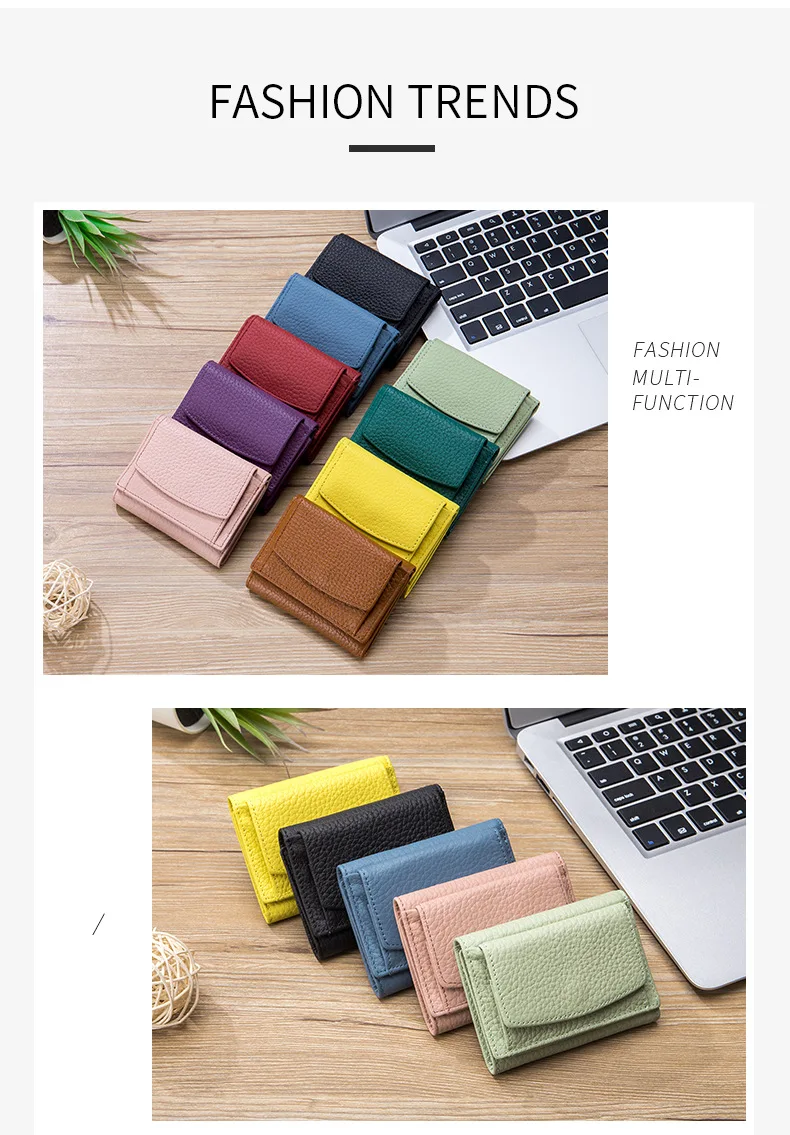 New Women Genuine Leather Purses Female Cowhide Wallets Lady Small Coin Pocket Rfid Card Holder Mini Money Bag Portable Clutch