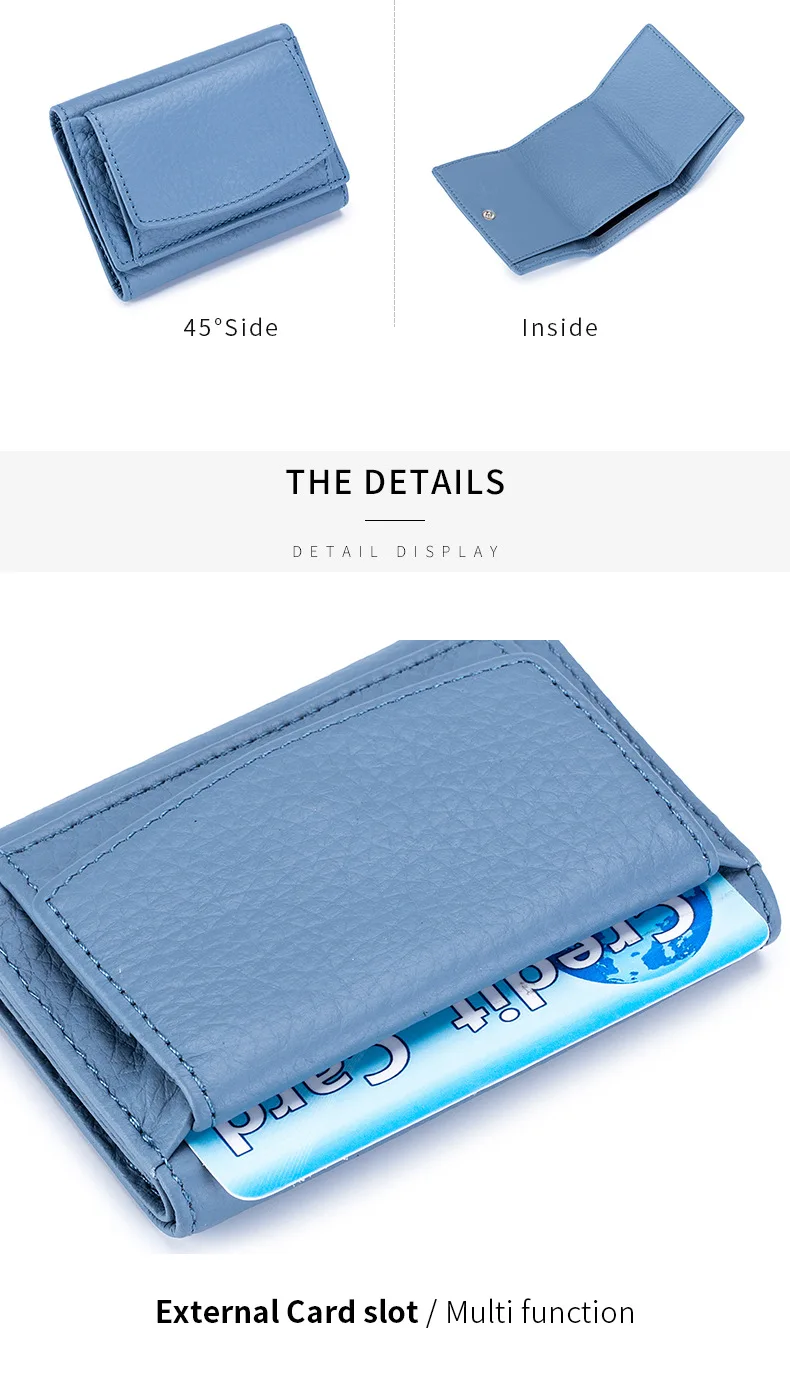 New Women Genuine Leather Purses Female Cowhide Wallets Lady Small Coin Pocket Rfid Card Holder Mini Money Bag Portable Clutch