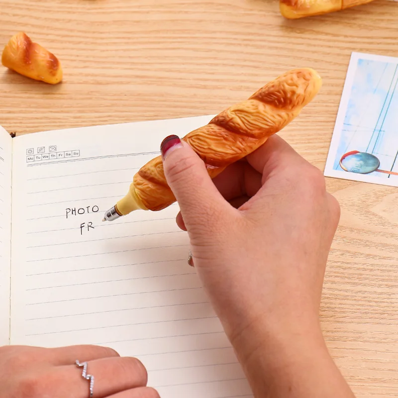 Novelty Bread Ballpoint Pen Magnetic Pizza Croissant Baguette Black Color Ink Roller Ball Pens Fridge Magnet School Gift F745