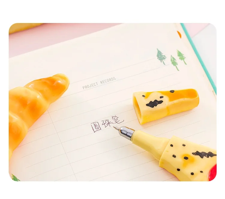 Novelty Bread Ballpoint Pen Magnetic Pizza Croissant Baguette Black Color Ink Roller Ball Pens Fridge Magnet School Gift F745