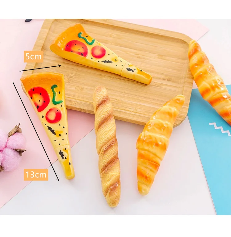 Novelty Bread Ballpoint Pen Magnetic Pizza Croissant Baguette Black Color Ink Roller Ball Pens Fridge Magnet School Gift F745