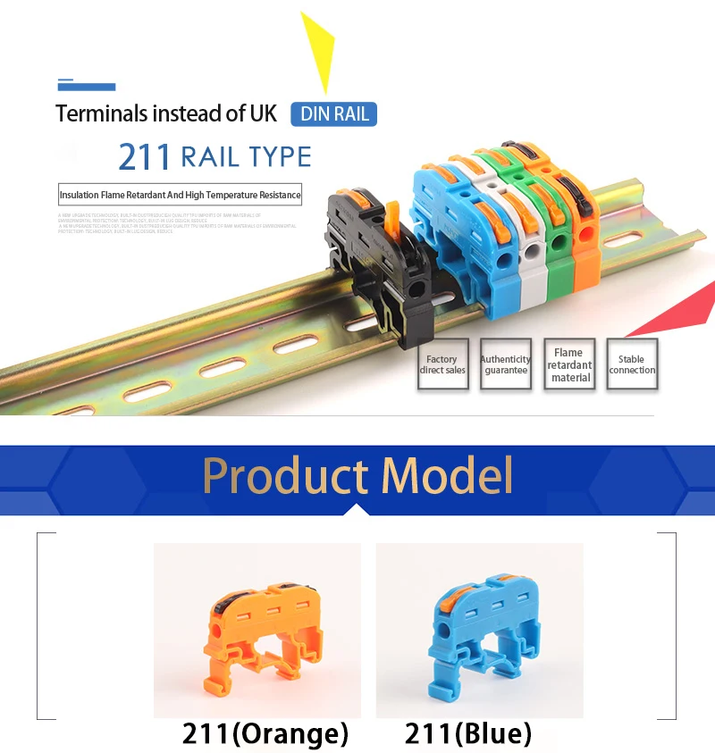 Quick Wire Connector 211 Din Rail Type Press Terminal Instead Of UK2.5B Compact Splicing Conductor Cable Terminal Block SPL