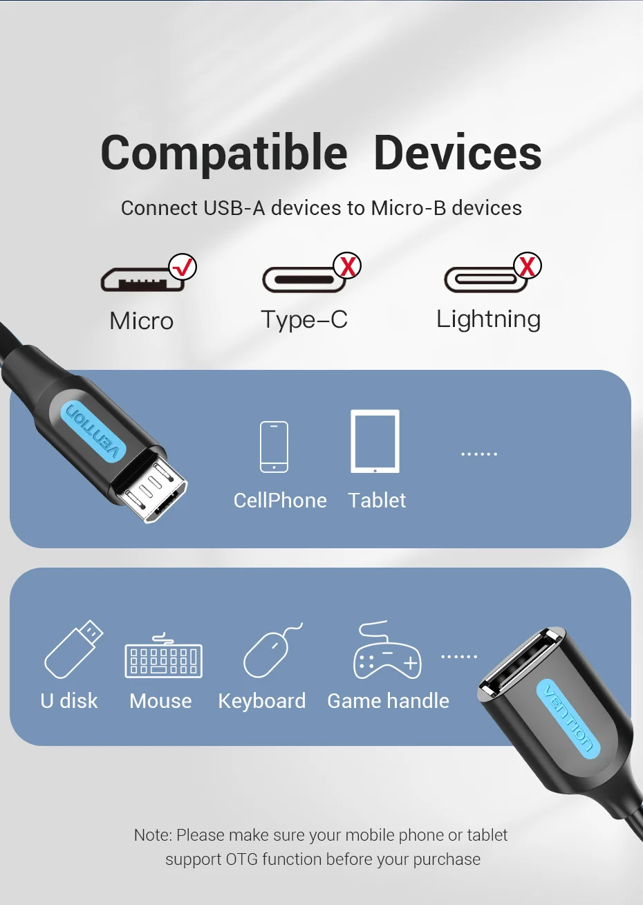 Vention Micro USB OTG Cable Micro USB Male to USB Female Cable Adapter for Samsung S6 Xiaomi Android Phone USB 2.0 OTG Adapter