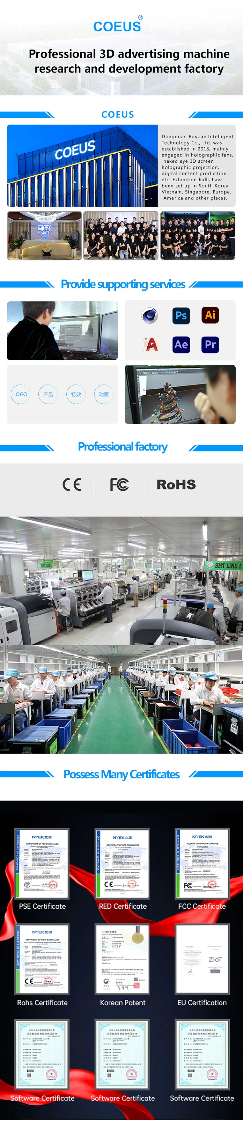 3D Hologram Projector Advertising Display Luces Led Light Sign Holographic Player Support Images Video Draw Audiences