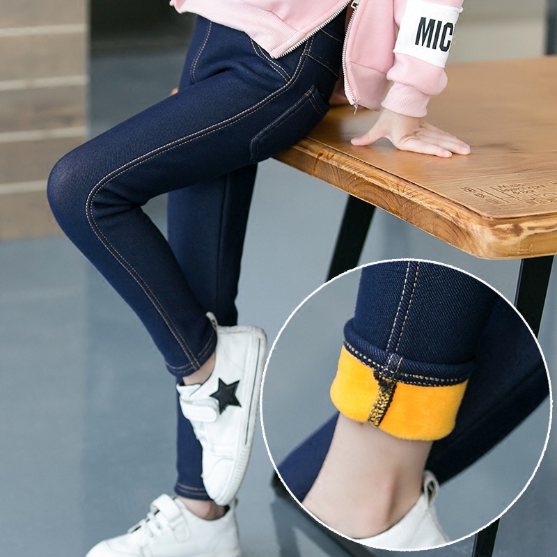 Children's Pants Winter Clothes New Thicker Middle-aged Kids 'Jeans Korean Style Stretch And Cashmere Girls