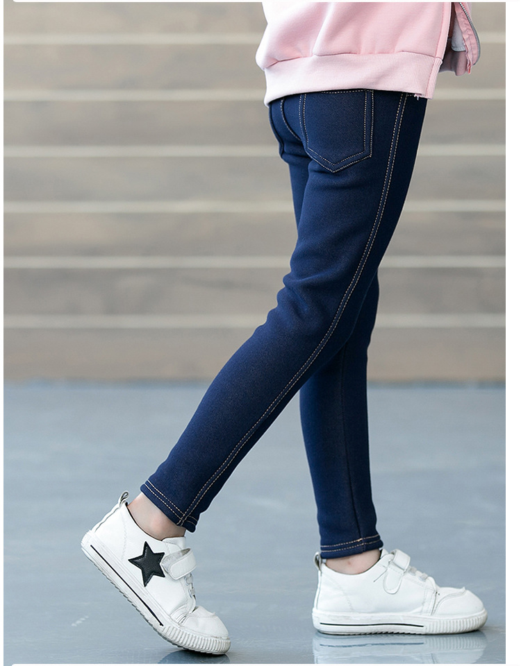 Children's Pants Winter Clothes New Thicker Middle-aged Kids 'Jeans Korean Style Stretch And Cashmere Girls