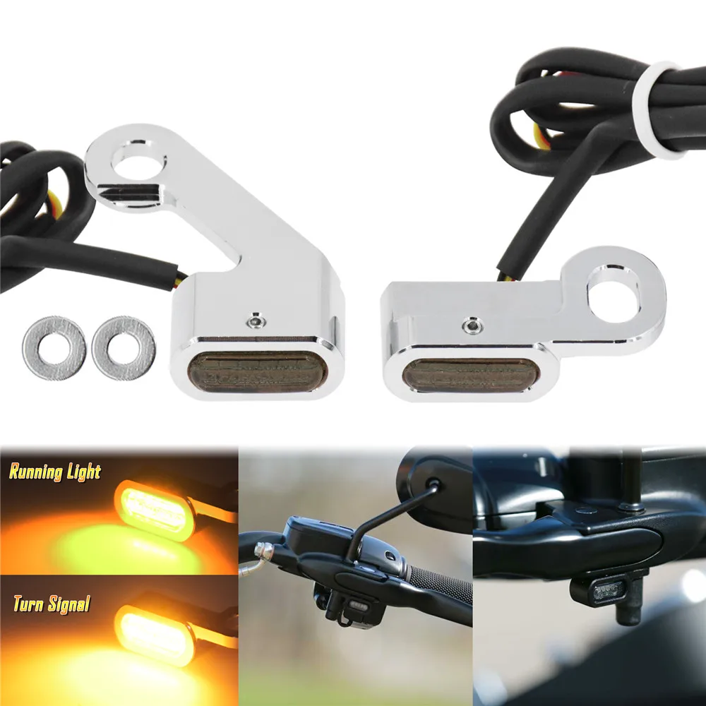 Motorcycle Mini LED Turn Signals Indicators Running Blinker Amber Light With E Mark Handle Grip Lamp For Harley Softail Touring