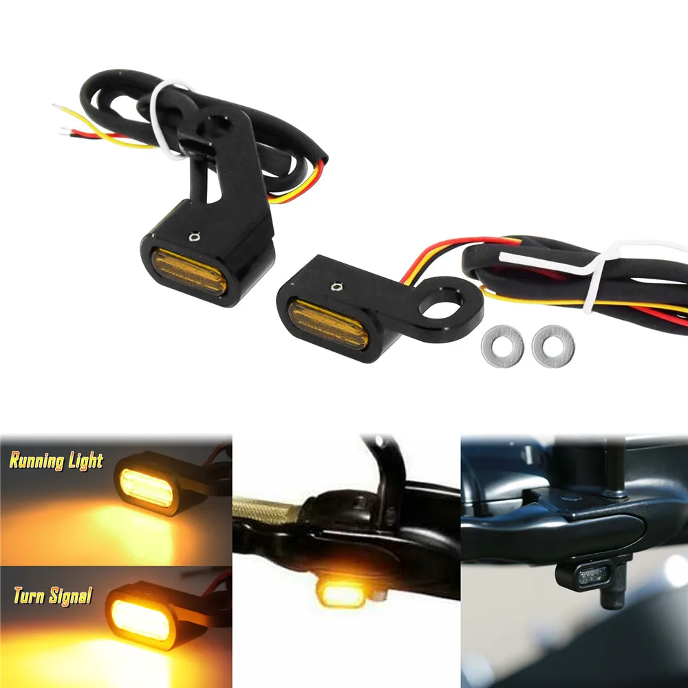 Motorcycle Mini LED Turn Signals Indicators Running Blinker Amber Light With E Mark Handle Grip Lamp For Harley Softail Touring