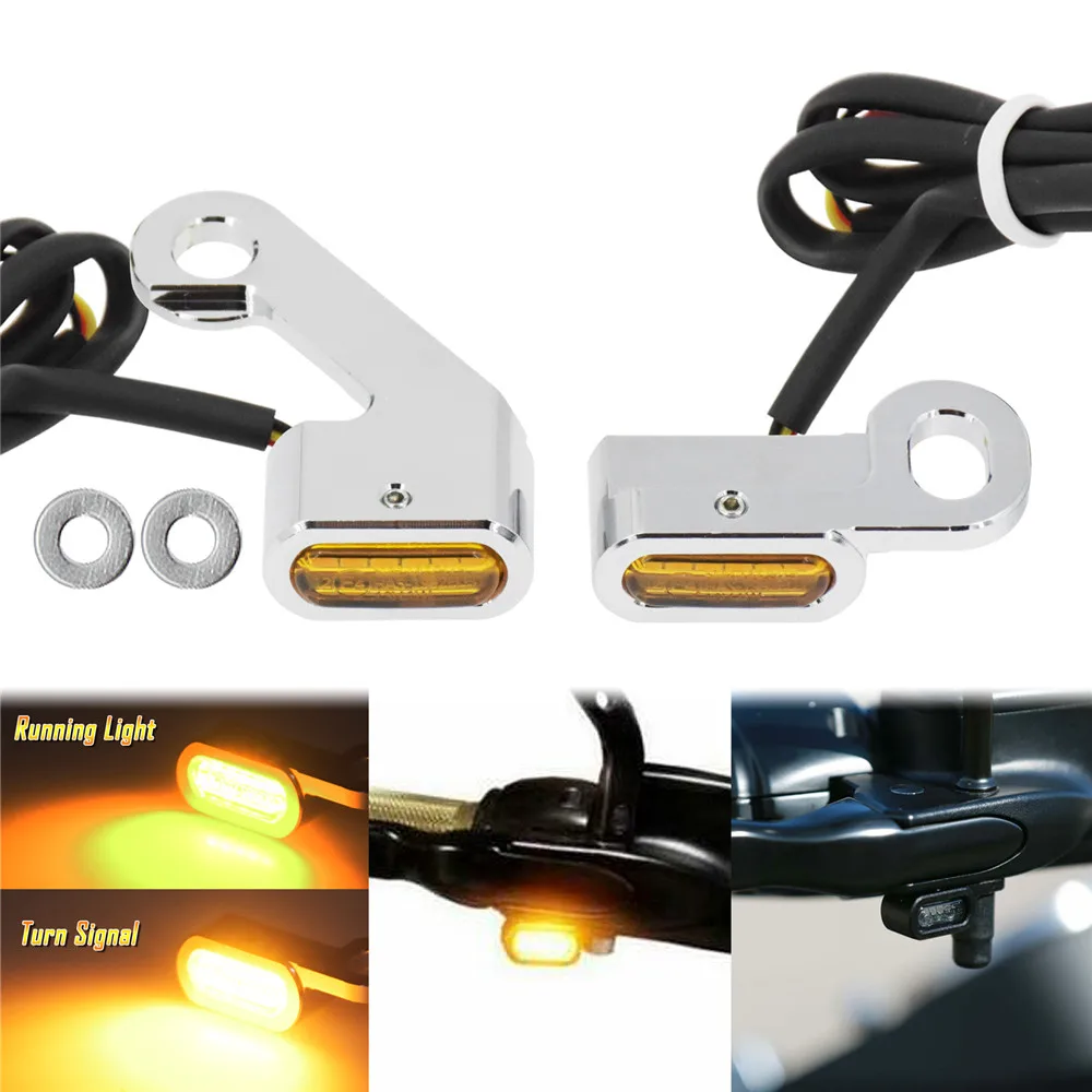 Motorcycle Mini LED Turn Signals Indicators Running Blinker Amber Light With E Mark Handle Grip Lamp For Harley Softail Touring
