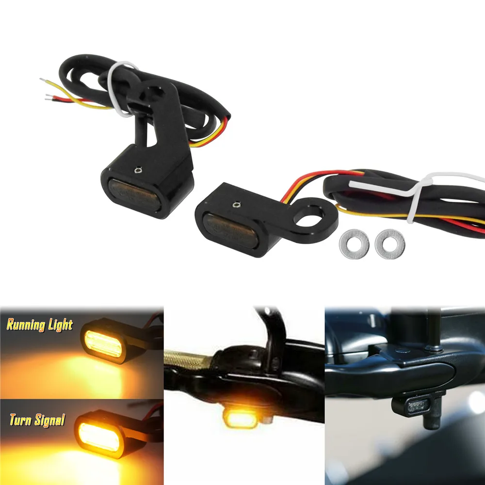 Motorcycle Mini LED Turn Signals Indicators Running Blinker Amber Light With E Mark Handle Grip Lamp For Harley Softail Touring