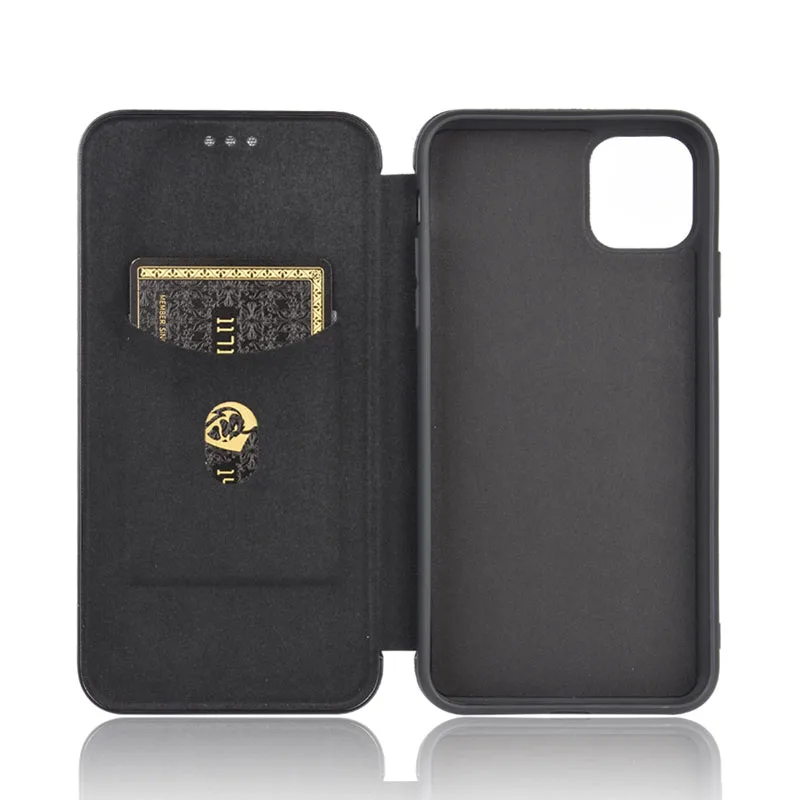 Carbon Fiber Magnetic Flip Cover Case for IPhone 15 14 13 12 Pro Max Mini 11 SE XS XR X Max 6 6S 7 8 Plus Wallet Card Holder