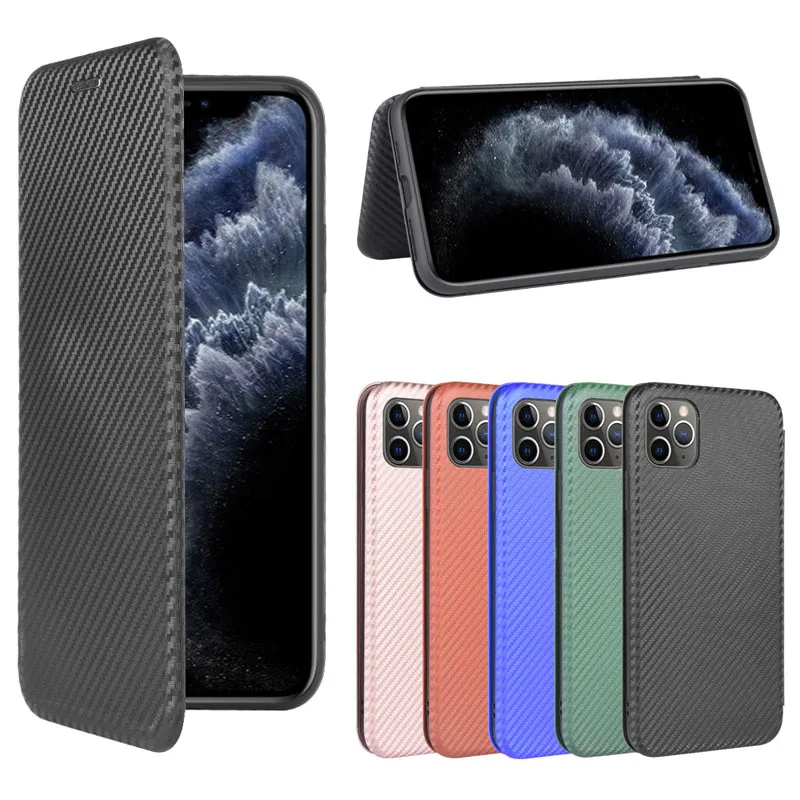 Carbon Fiber Magnetic Flip Cover Case for IPhone 15 14 13 12 Pro Max Mini 11 SE XS XR X Max 6 6S 7 8 Plus Wallet Card Holder