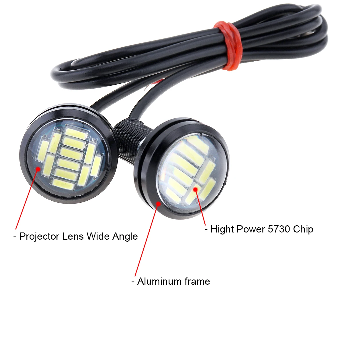DC 12V 18W Eagle Eye LED 23mm Hawkeye Reverse Backup Light High Power White Car Fog Round DRL Bulb Reverse Parking Signal Lamps