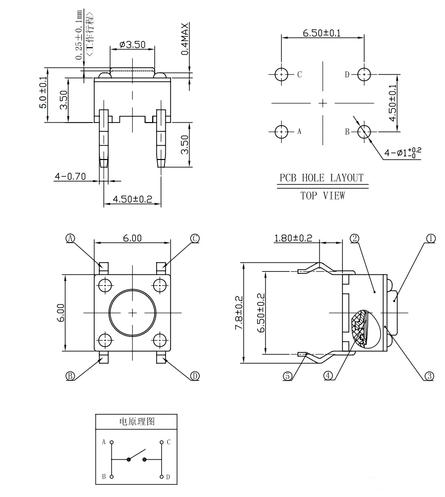SJMS 20pcs 6*6*4.3 Panel PCB Momentary Tactile Tact Push Button Micro Switch 4 Pin DIP Light Touch 6x6x4.3 mm Micro Switch